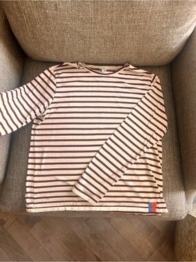 KULE Cream and Burgundy Striped Long-Sleeve Tee